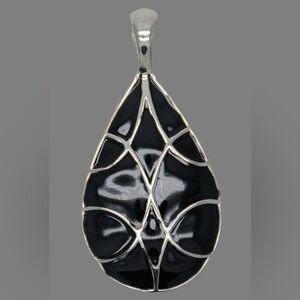 lia sophia signed jewelry black enamel silver slide teardrop pendant